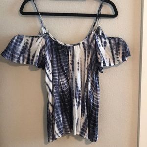 Blue and white tye dye off the shoulder top